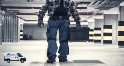 HVAC service technician in the garage with tools Villanova PA